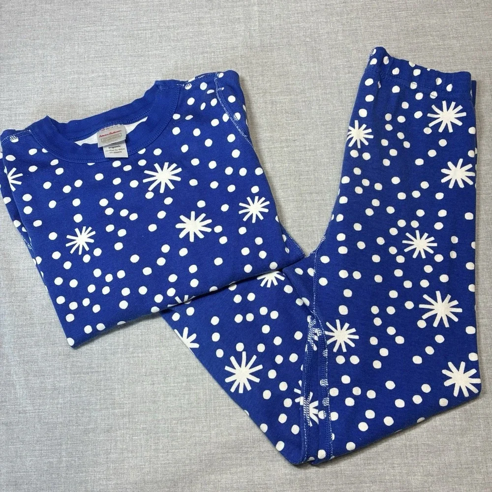 Hanna Andersson Organic Cotton Blue Snowflake  Fitted Pajamas 120 6-7 Holiday